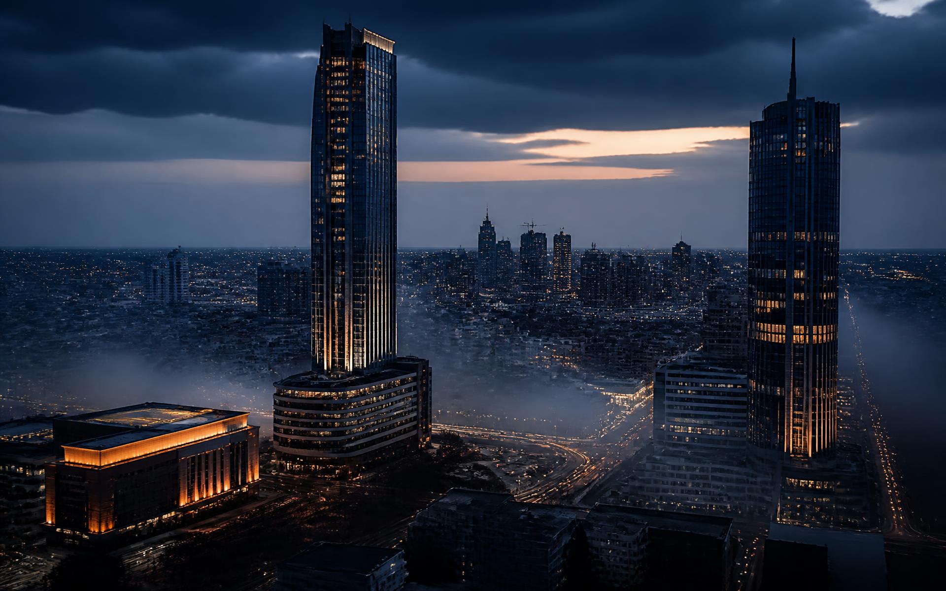 Aerial view of the Lagos skyline at dusk